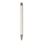 Recycled aluminium click pen with rubberised finish and blue ink white colour fourth view