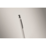 Recycled aluminium click pen with rubberised finish and blue ink white colour fourth photographic view