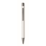 Recycled aluminium click pen with rubberised finish and blue ink white colour fifth view