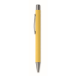 Recycled aluminium click pen with rubberised finish and blue ink yellow colour second view