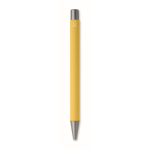 Recycled aluminium click pen with rubberised finish and blue ink yellow colour fourth view