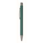 Recycled aluminium click pen with rubberised finish and blue ink green colour second view