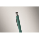Recycled aluminium click pen with rubberised finish and blue ink green colour third photographic view