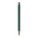 Recycled aluminium click pen with rubberised finish and blue ink green colour fourth view