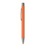 Recycled aluminium click pen with rubberised finish and blue ink orange colour second view