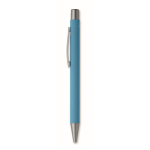 Recycled aluminium click pen with rubberised finish and blue ink turquoise colour second view