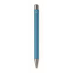 Recycled aluminium click pen with rubberised finish and blue ink turquoise colour fourth view