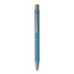Recycled aluminium click pen with rubberised finish and blue ink turquoise colour fifth view