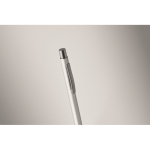 Recycled aluminium click pen with rubberised finish and blue ink silver colour fourth photographic view