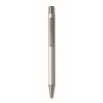Recycled aluminium click pen with rubberised finish and blue ink silver colour fifth view