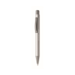 Recycled aluminium click pen with rubberised finish and blue ink silver colour view with print area