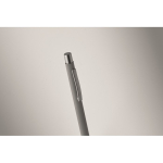 Recycled aluminium click pen with rubberised finish and blue ink dark grey colour fourth photographic view
