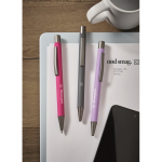 Recycled aluminium click pen with rubberised finish and blue ink dark grey colour main ambient view
