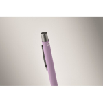 Recycled aluminium click pen with rubberised finish and blue ink violet colour third photographic view