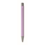 Recycled aluminium click pen with rubberised finish and blue ink violet colour fourth view