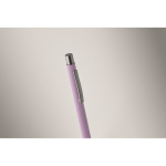 Recycled aluminium click pen with rubberised finish and blue ink violet colour fourth photographic view