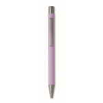 Recycled aluminium click pen with rubberised finish and blue ink violet colour fifth view