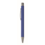 Recycled aluminium click pen with rubberised finish and blue ink royal blue colour second view