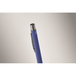 Recycled aluminium click pen with rubberised finish and blue ink royal blue colour third photographic view