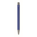 Recycled aluminium click pen with rubberised finish and blue ink royal blue colour fourth view