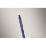 Recycled aluminium click pen with rubberised finish and blue ink royal blue colour fourth photographic view