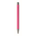 Recycled aluminium click pen with rubberised finish and blue ink fuchsia colour fourth view
