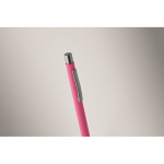 Recycled aluminium click pen with rubberised finish and blue ink fuchsia colour fourth photographic view