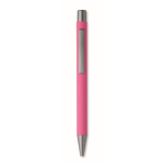 Recycled aluminium click pen with rubberised finish and blue ink fuchsia colour fifth view