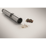 Manual stainless steel and acrylic pressure salt or pepper mill matt silver colour seventh photographic view