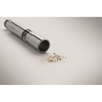 Manual stainless steel and acrylic pressure salt or pepper mill matt silver colour second photographic view