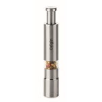Manual stainless steel and acrylic pressure salt or pepper mill matt silver colour main view
