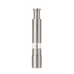 Manual stainless steel and acrylic pressure salt or pepper mill matt silver colour view with print area