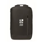 Laptop backpack with PU details and trolley strap 15'' black colour view with print area