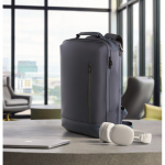 Laptop backpack with PU details and trolley strap 15'' blue colour ambient view