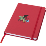 A5 notebook with elastic closure and matching ribbon, dotted pages red colour pad printing view