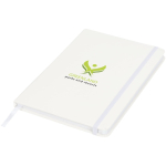 A5 notebook with elastic closure and matching ribbon, dotted pages white colour pad printing view