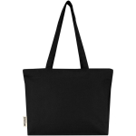 Cotton tote bag with zip and long handles 320 g/m2 black colour second rear view