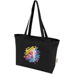 Cotton tote bag with zip and long handles 320 g/m2 black colour