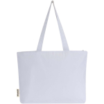 Cotton tote bag with zip and long handles 320 g/m2 white colour second rear view