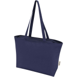 Cotton tote bag with zip and long handles 320 g/m2 navy-blue colour