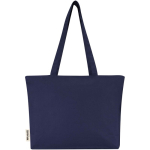 Cotton tote bag with zip and long handles 320 g/m2 navy-blue colour second rear view