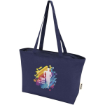 Cotton tote bag with zip and long handles 320 g/m2 navy-blue colour
