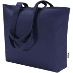 Cotton tote bag with zip and long handles 320 g/m2 navy-blue colour second view