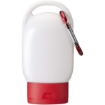 SPF 30 sun cream with integrated carabiner and vanilla fragrance 30ml red colour third front view