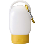 SPF 30 sun cream with integrated carabiner and vanilla fragrance 30ml yellow colour third front view