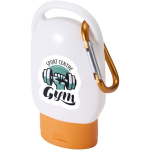 SPF 30 sun cream with integrated carabiner and vanilla fragrance 30ml orange colour