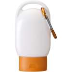 SPF 30 sun cream with integrated carabiner and vanilla fragrance 30ml orange colour third front view