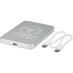 Compact magnetic wireless power bank 5,000 mAh silver colour printed logo view 2