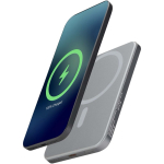 Compact magnetic wireless power bank 5,000 mAh shiny silver colour