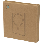Compact magnetic wireless power bank 5,000 mAh shiny silver colour second view with box